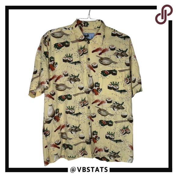 AFTCO Large Yellow Graphic Design Sushi Button Down Shirt - Picture 1 of 4